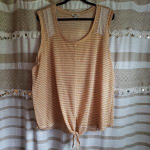 True Craft | Crochet Mustard Stripe Tie Front Tank